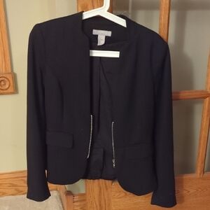 H&M Elegant Black Blazer with Zipper Accents